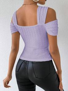 RosyDaze Women's Sexy Off-Shoulder Fitted T-Shirt, Summer - Purple - View 2