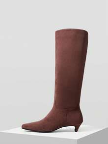 MOTF WOMEN SQUARE TOE HEELED KNEE-HIGH BOOTS FOR CHRISTMAS FALL SHOES - Brown - View 2