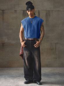 AXEPEAK Camiseta corta sin mangas brillante de verano informal para hombre - azul real - Ver 3