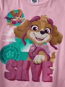 SHEIN | PAW Patrol Young Girl Cartoon Cute Cartoon Dog Print Round Neck Short Sleeve Loose Casual T-Shirt - Pink - View 4