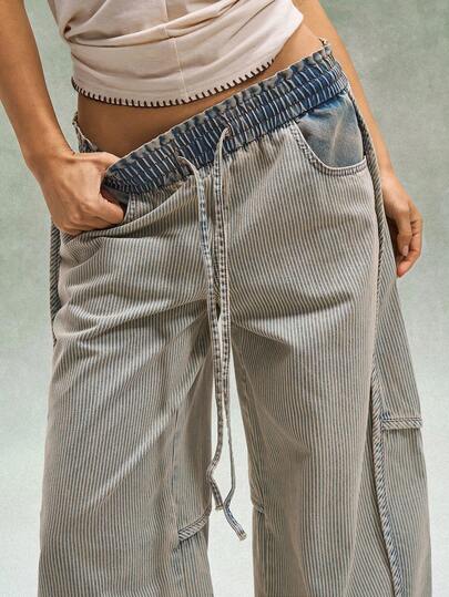 Bohemela 夏季波西米亚风情人节音乐节休闲度假纯色复古条纹宽松女裤