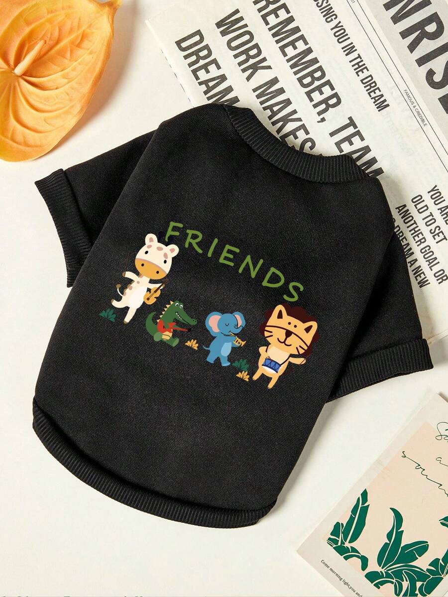 PETSIN 1 Pc Animal Letter Printed Pet Black Autumn And Winter Casual Sports Style Pet Clothing - Black - View 1