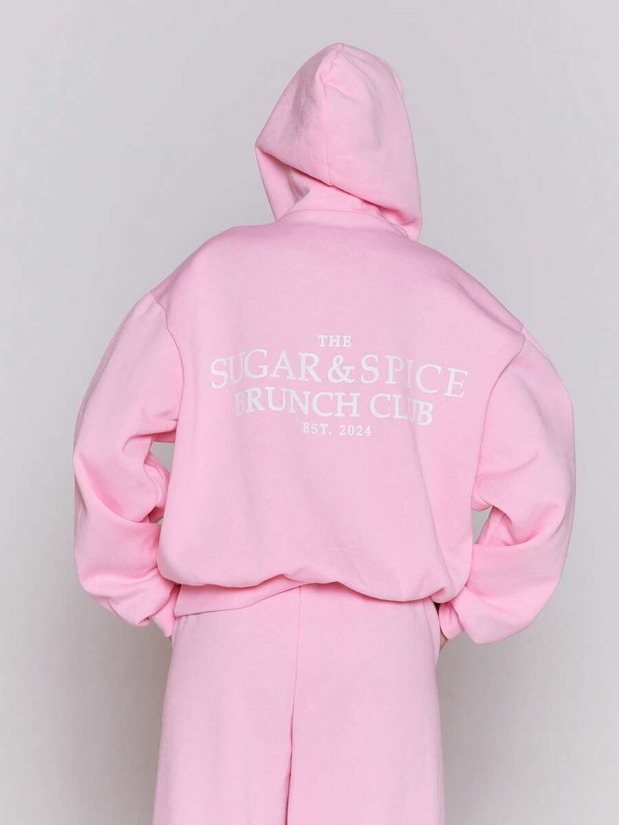 MUSERA Graphic Print Hoodie Tracksuit Top Only Cosy Cute Casual Coffee Club Valentines Day - Pink - View 1