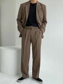 DAZY 男士棕色修身西装套装，适合通勤，春秋季穿着 - 棕色 - 查看 5