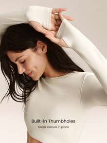 GLOWMODE FeatherFit™ Short And Sweet Buttery-Soft Twisted Open Back Design Thumbholes Long-Sleeve Crop Top Low Impact Yoga Studio Daily Casual Wear Removable Cups - White - View 5