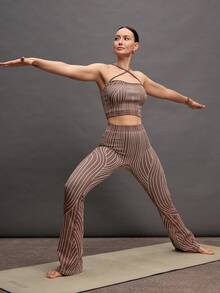 Activina Women's Floral Print Extra Long Flare Leg Casual Pants - Brown - View 4