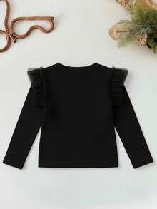 LMoss Kids 女婴网眼拼接短袖圆领长袖T恤