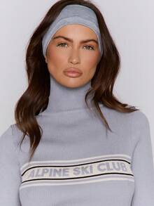 MUSERA 高领“滑雪俱乐部”针织条纹修身套头衫，适合秋季、冬季、滑雪假期、圣诞节、休闲假日、新年、感恩节等场合穿着。 - 灰色 - 查看 5