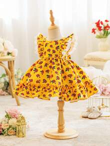 SHEIN 女宝宝可爱碎花荷叶边下摆休闲度假连衣裙 - 彩色 - 查看 8