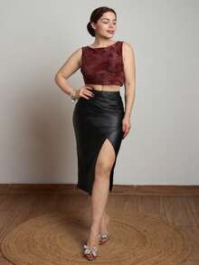Lupita Cardoza Damen Herbst Mode Plissee Schlitz Bodycon Rock - Schwarz - Übersicht 1