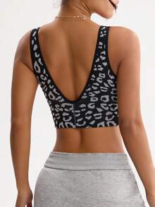 Dewbera 无缝豹纹运动文胸吊带衫 - 黑與白 - 查看 2