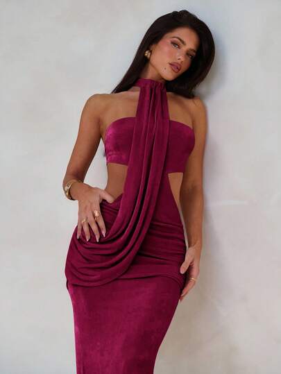 Aloruh Women's Asymmetric Wrap Dress With Flowy Ties, Bodycon Mermaid Hem, Suitable For Spring/Summer Vacation