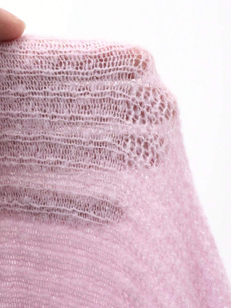 Women's Solid Color Loose Crew Neck Long Sleeve Elegant Formal Knit Sweater, Spring/Autumn