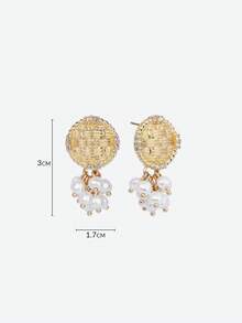 Opalesca 1 Đôi bông tai tua rua ngọc trai giả hình học bất đối xứng độc đáo, thiết kế chùm nho, bông tai thời trang thanh lịch - Vàng - Xem 6