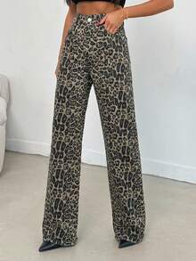 100% Cotton MID RISE WIDEEG CUT LEOPARD JEAN - Multicolor - View 4