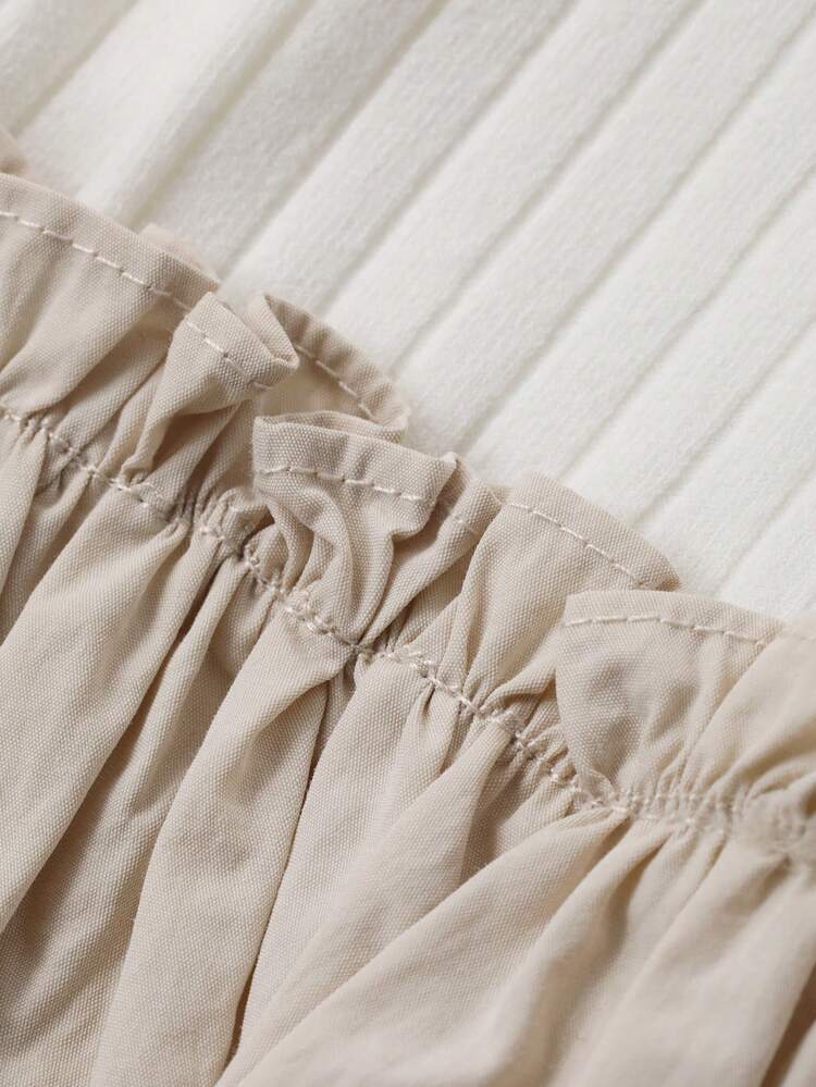 Young Girl' Round Neck Ruffle Trim Long Sleeve T-Shirt, Spring/Autumn Summer