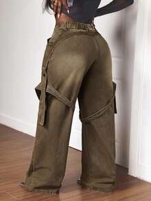 Slaydiva Plus Size Fashion Pocketed Straight Leg Loose Fit Jeans - Brown - View 7