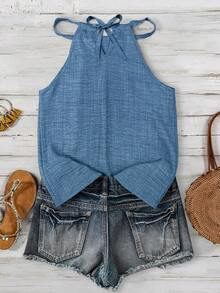 SHEIN LUNE Women's Casual Textured Sleeveless Tank Top, Suitable For Summer Vacation, Commute, And Daily Wear - Blue - View 2