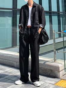 DAZY 男士纯色水洗牛仔西装，春秋季 - 黑色 - 查看 4