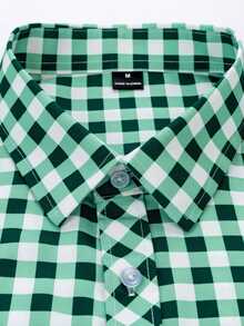 Manfinity Homme Men's Casual Everyday Plaid Front Button Long Sleeve Shirt - Dark Green - View 3