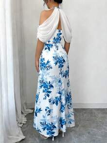 Rafferiza Đầm chiffon họa tiết hoa dành cho nữ, đầm lãng mạn cho kỳ nghỉ và hẹn hò, đầm in hình bóng cây, đầm lãng mạn đầu xuân, đầm đi làm và thường ngày, đầm hẹn hò và đầm dự tiệc trà. - Màu xanh lam - Xem 2