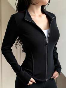 DAZY Women's Casual Sports Cardigan Jacket, Spring - Black - View 4