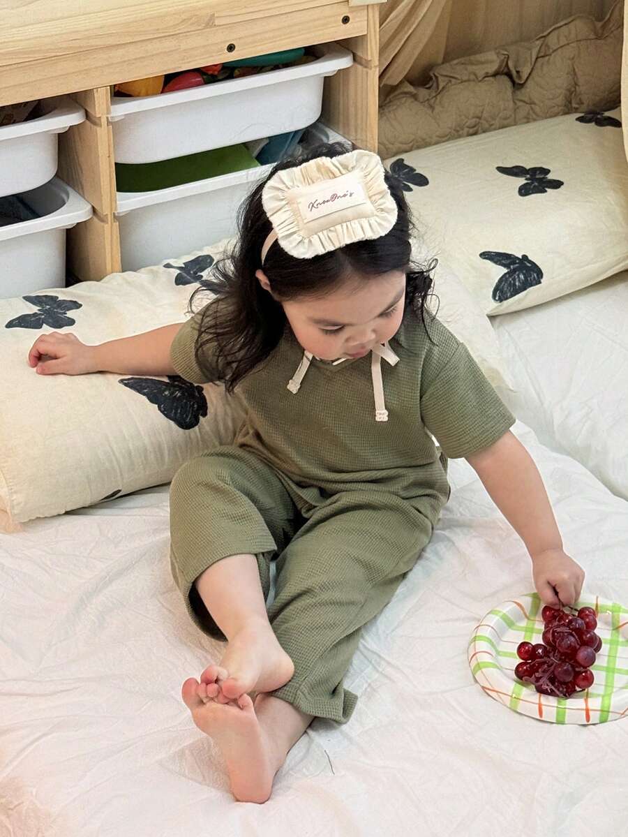 DAZY 2件套幼儿女童V领休闲长袖T恤和宽松长裤睡衣套装 - 綠色 - 查看 1