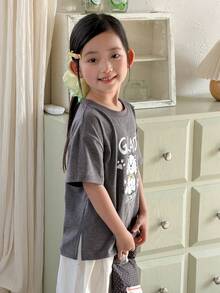 DAZY Toddler Girls' Cartoon Print Casual Street Style Short Sleeve T-Shirt - Grey - View 8