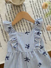 Babygirl Cute Summer Vacation Striped Cap Sleeve Romper - Multicolor - View 3