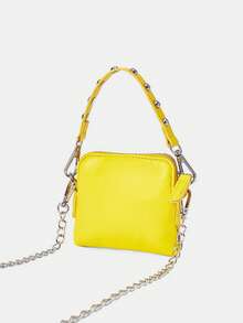 LOONEY TUNES X SHEIN Women's Fashion Personalized Minimalist Cool Streetwear Yellow Print Rivet Handbag, Shoulder Bag, Small Crossbody Bag (3-In-1 Style) - Yellow 1 - View 3