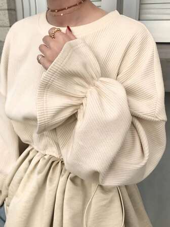 FRIFUL 女士休闲撞色拼接抽绳腰带T恤，秋季款