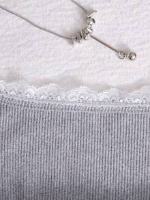 Teen GirlCasual Cute Ruffle Collar Puff Sleeve T-Shirt, Suitable For Female Students Daily Wear - Grey - View 4