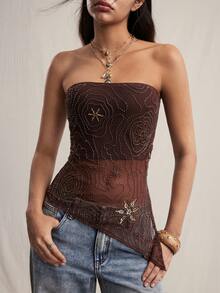 Easelle 女士网眼刺绣不对称吊带背心