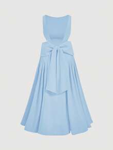 SHEIN MOD 大码露背蝴蝶结A字中长连衣裙，婚纱，约会礼服，情人节礼服 - 淺藍色 - 查看 1