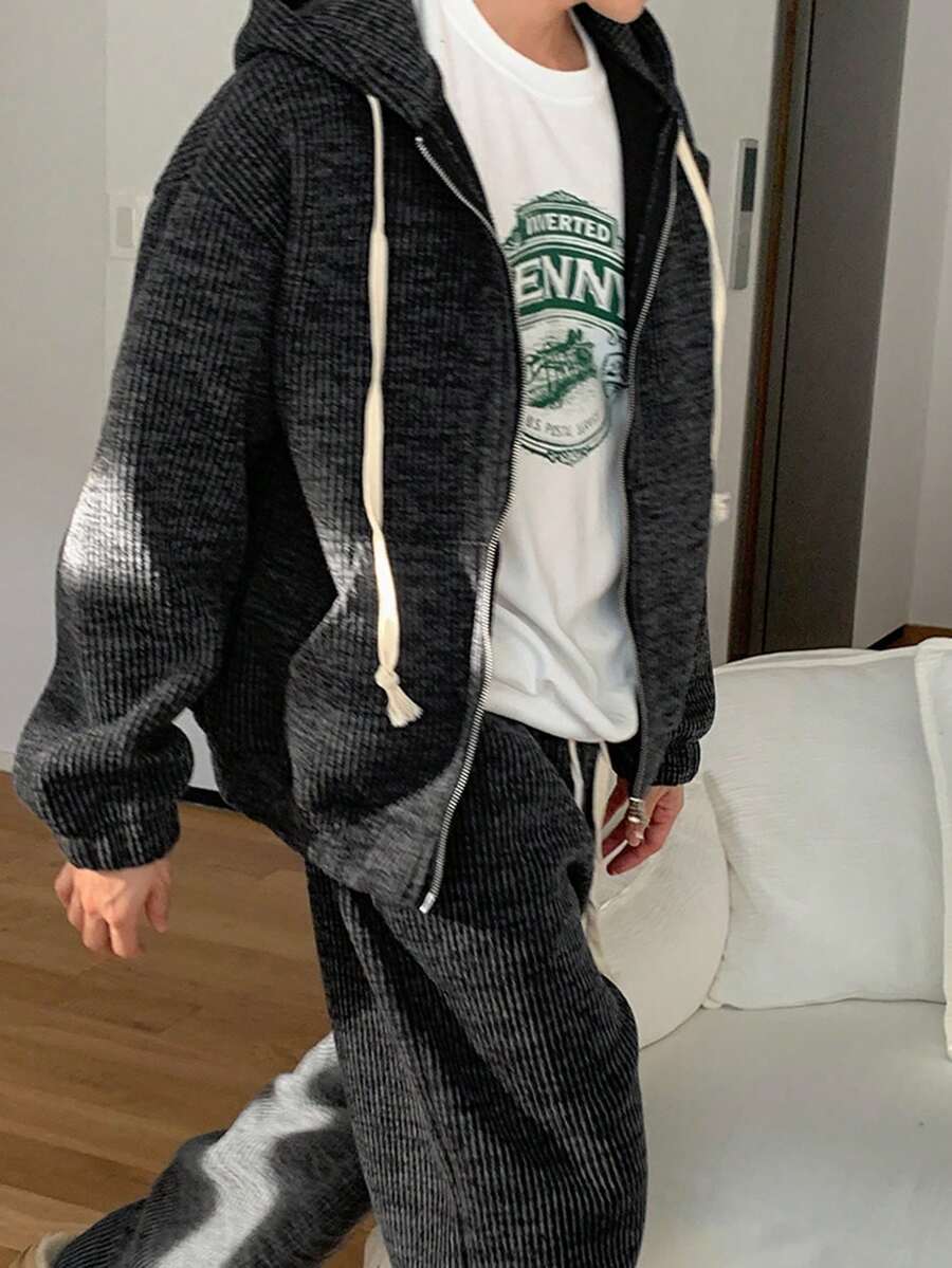 DAZY 深灰色男士连帽夹克套装，秋季 - 灰色 - 查看 1