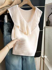 Franclia Áo dệt kim ren hoa kiểu Pháp, thích hợp cho mùa xuân/hè. - Màu be - Xem 1