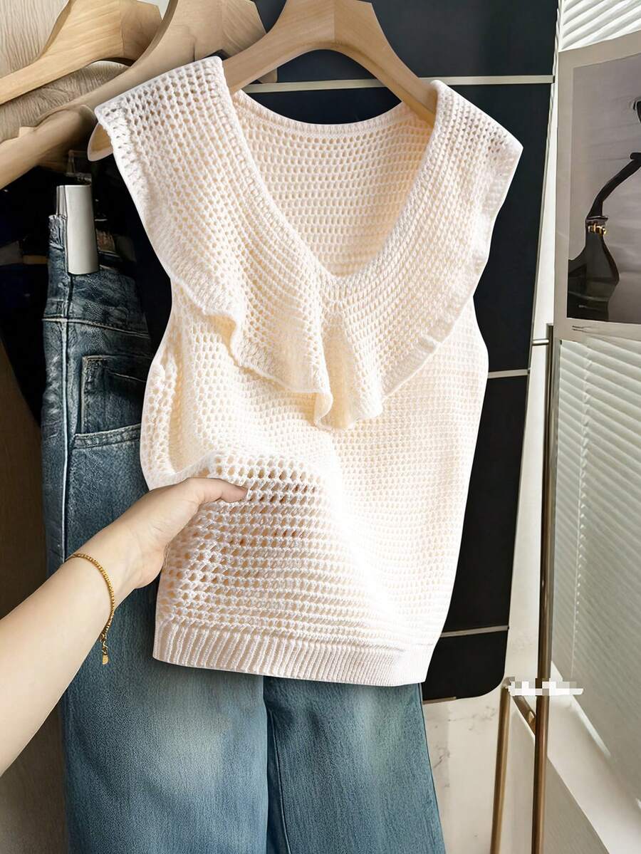 Franclia Áo dệt kim ren hoa kiểu Pháp, thích hợp cho mùa xuân/hè. - Màu be - Xem 1