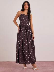 Enchnt 女士新款波点吊带长裙 - 咖啡棕 - 查看 3