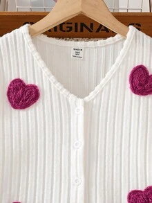 SHEIN Ensemble 2 pièces pour fille : gilet et robe brodés de cœurs rouges, style européen à la mode, printemps/automne - Framboise - Voir 4