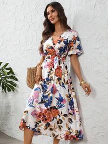 EMERY ROSE 印花长款夏季腰带A字连衣裙 - 彩色 - 查看 8