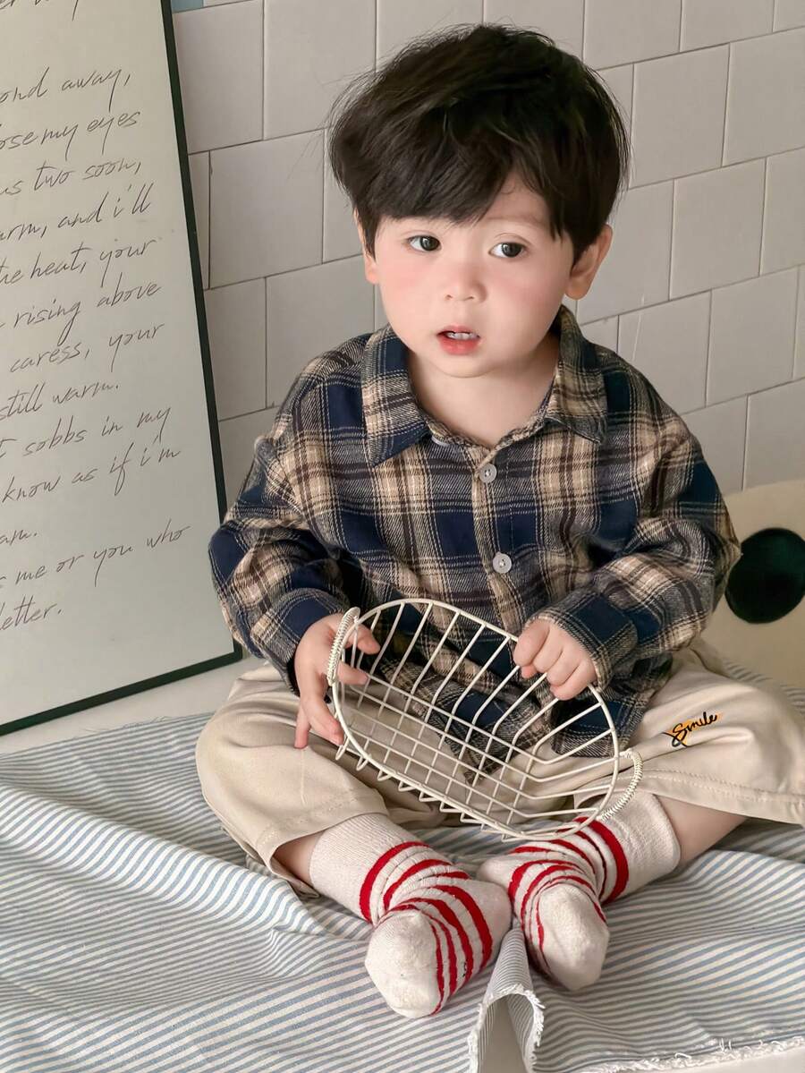 Dazy Kids Toddler Boys' Casual Plaid Collar Long Sleeve Shirt - Khaki - View 1