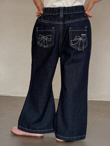 DAZY Young Girls Water-Washed Korean Style Flared Bowknot Embroidered Letter Casual Jeans - Black - View 1