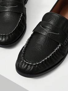 MOTF ZAPATOS DE MUJER MOCASINES DE CUERO PU CON VOLANTES - Negro - Ver 5