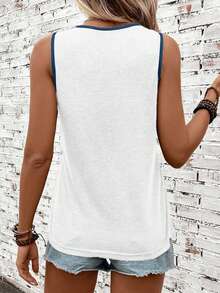 SHEIN LUNE Women's Minimalist Printed Sleeveless Round Neck Tank Top Spring Beach Outfit Graphic Tank Tops Graphic Dog Top Sleeveless Graphic Tee Dog Shirt - Multicolor - View 3