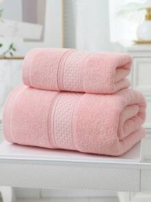 1pc/ 2 PC (Towel + Laundry Towel), Striped Design, Thickness, Sucking, Softness, Skin Friend, Face Towel And Indoor Bathroom Bath Towel - Pink - View 1
