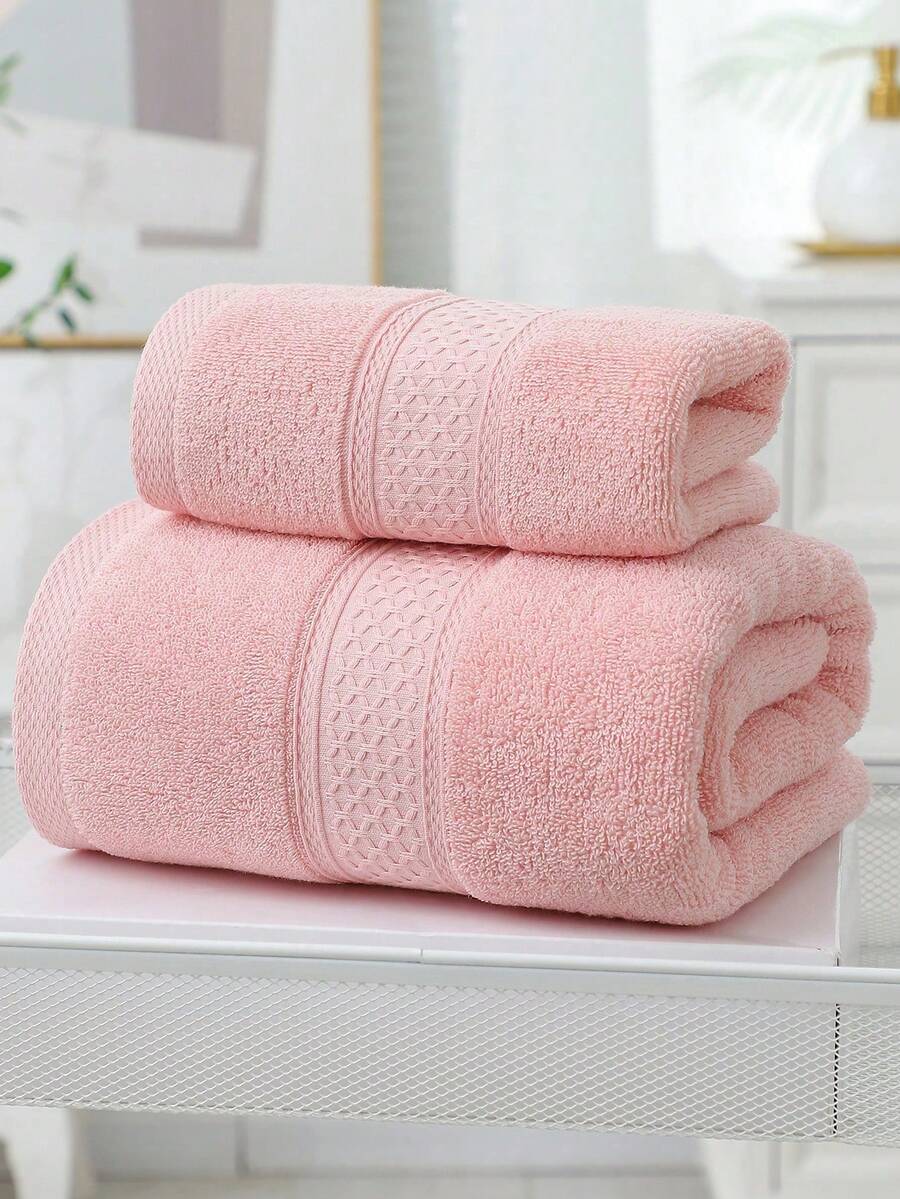 1pc/ 2 PC (Towel + Laundry Towel), Striped Design, Thickness, Sucking, Softness, Skin Friend, Face Towel And Indoor Bathroom Bath Towel - Pink - View 1
