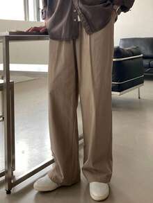 DAZY Men's Solid Brown Elastic Waist Pants, Spring/Autumn - Brown - View 3