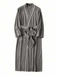 1件华夫格白色浴袍，成人男女通用浴袍，春夏浴袍，家居浴袍，吸水性强，速干，宽松版型，浴室用品，家居用品 - 深灰色 - 查看 10