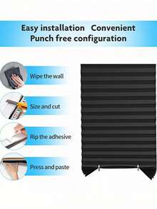 1片免工具裁剪式遮光褶皱布帘，临时窗帘，免钻孔自粘式，易于裁剪安装，可在家自行修剪 - 淺灰色 - 查看 5