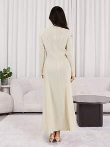 Modelyn 女士纯色水钻装饰简约日常长袖连衣裙 - 杏色 - 查看 2